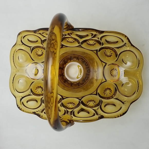 L.E. Smith Moon & Stars Amber Glass Basket - Picture 2 of 16